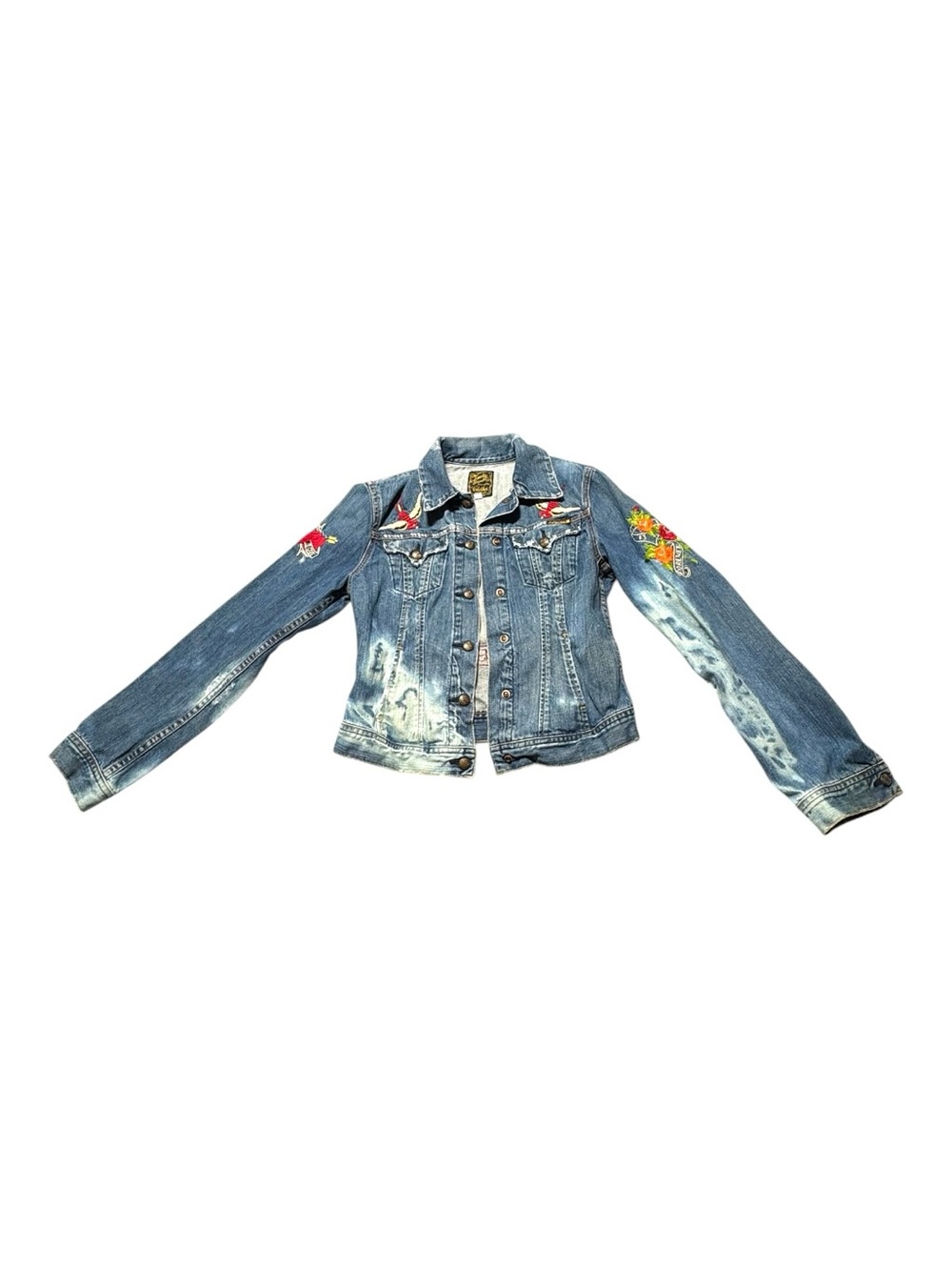 Y2K VTG Lucky Brand Womens Small Denim Jacket Embroidered Acid Hippie Boho - Picture 2 of 11